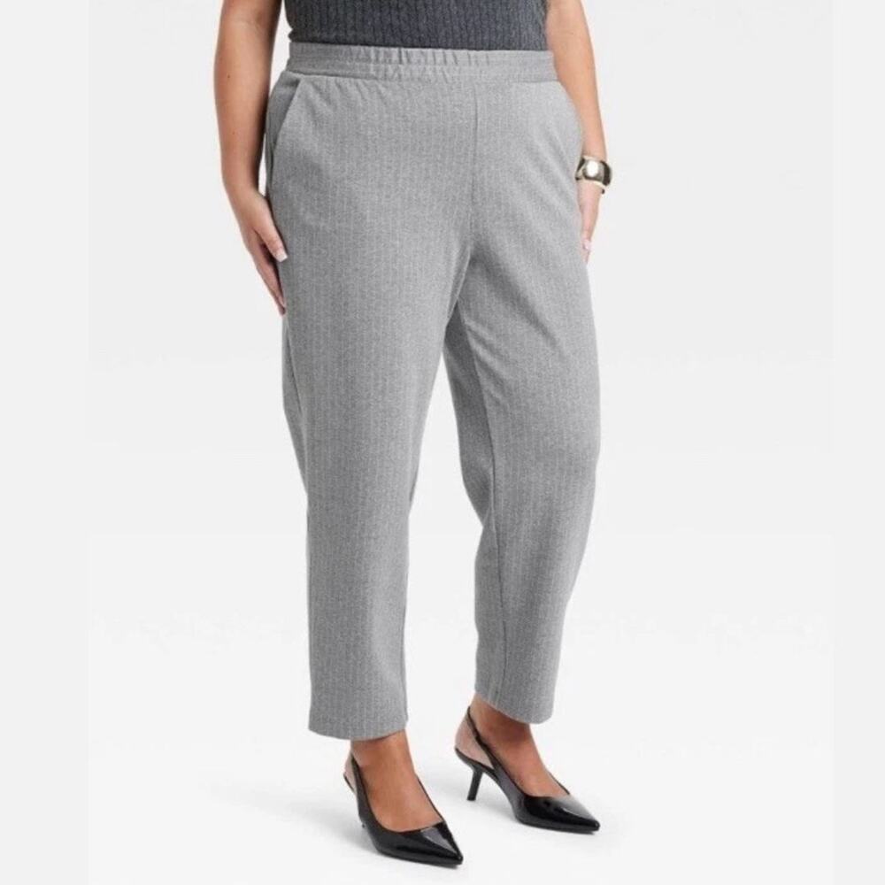 A New Day Women's High Rise Tapered Ankle Knit Pull On Pants‎ Gray Pinstripe XXL